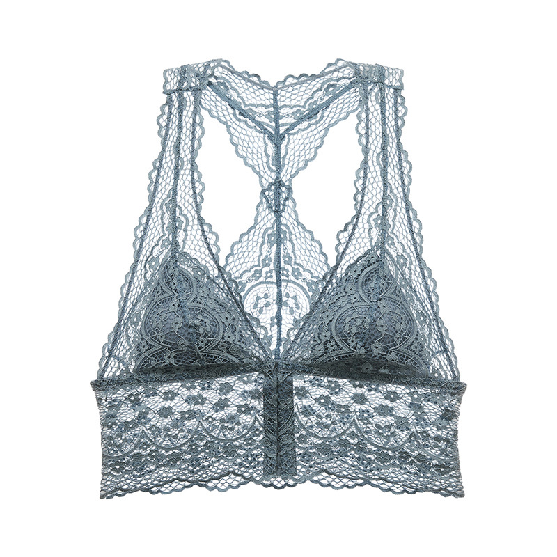 Verano Delgado molde taza belleza desgaste exterior inalámbrico en stock Azul frente hebilla encaje sexy ropa interior para adultos solo sujetador