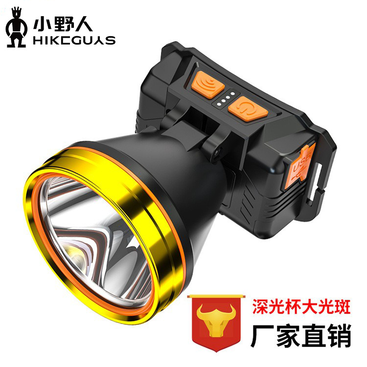 批發戶外LED夜釣遠射應急充電感應頭燈野釣礦燈锂探照頭戴式電筒