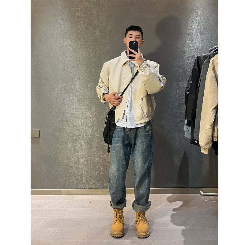 cleanfit短款工装飞行员夹克男春秋季痞帅高级感垫肩美式机车外套|undefined