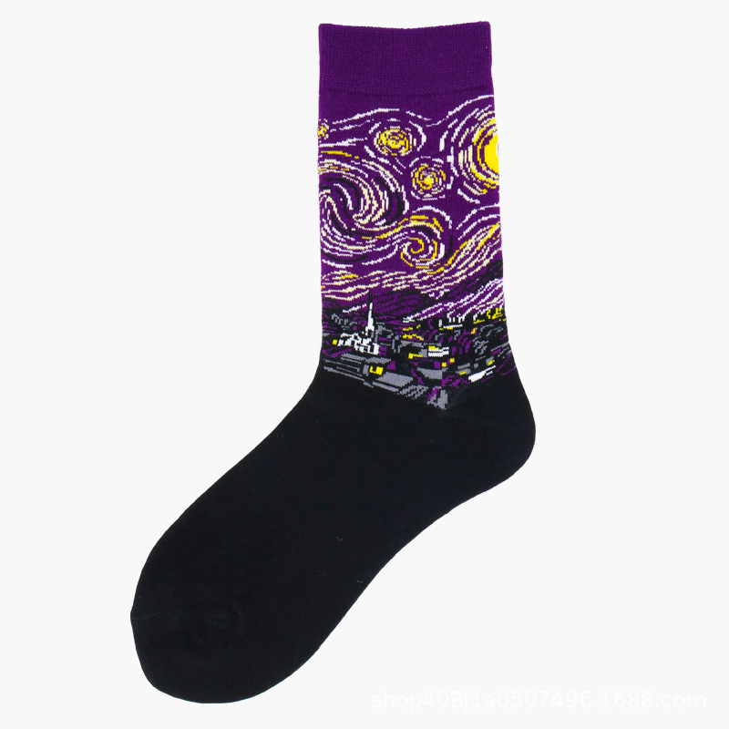 Calcetines de Comercio Exterior, Calcetines de Media Pantorrilla con Pintura al Óleo de Estilo Creativo Europeo y Americano, Calcetines Largos de Moda Transfronterizos, Calcetines de Algodón de Media Pantorrilla para Otoño e Invierno.