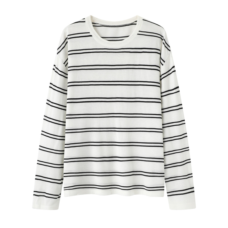 2025 Early Autumn New Round Neck Knitwear Light Knitwear Black and White Stripesd Pullover Blouse for Women D403Om40Am00 2025 Early Autumn New Round Neck Knitwear Light Knitwear Black and White Stripesd Pullover Blouse for Women D403Om40Am00