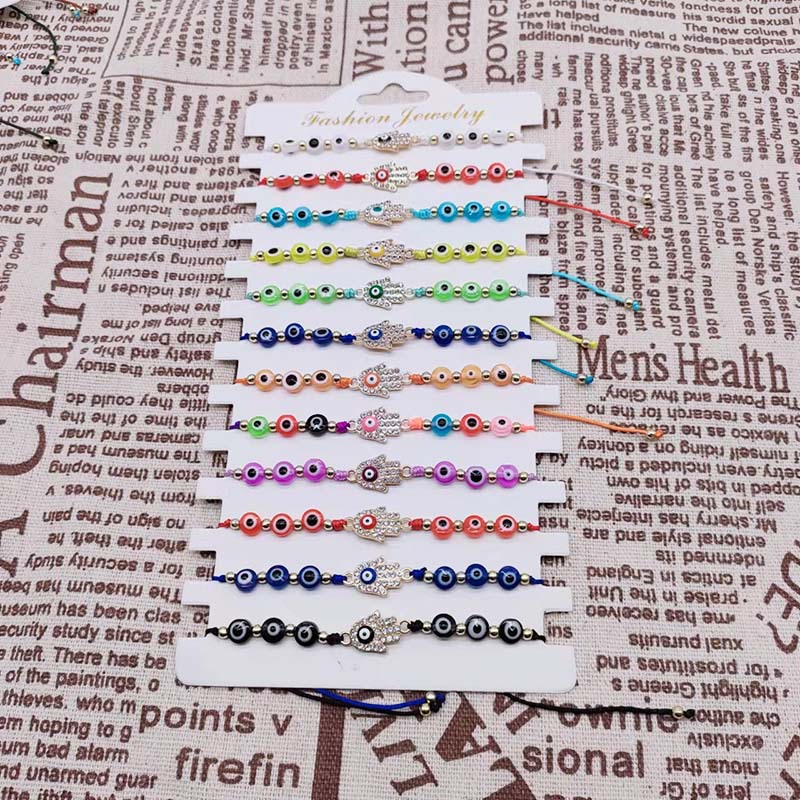 Ethnic Style Devilu0027S Eye Palm Alloy Enamel Crystal Rhinestones Unisex Bracelets 1 Set