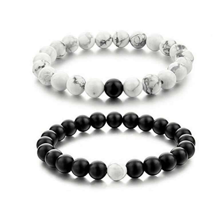 8mm White Pine Couple Bracelet Energy Stone Frosted Black Agate Imported Pine Distance Friendship Bracelet Lingxi