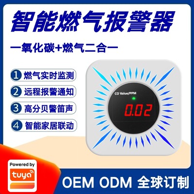 [涂鸦方案液化天然气煤气可燃气体泄漏监测探测器智能CO甲烷报警器]