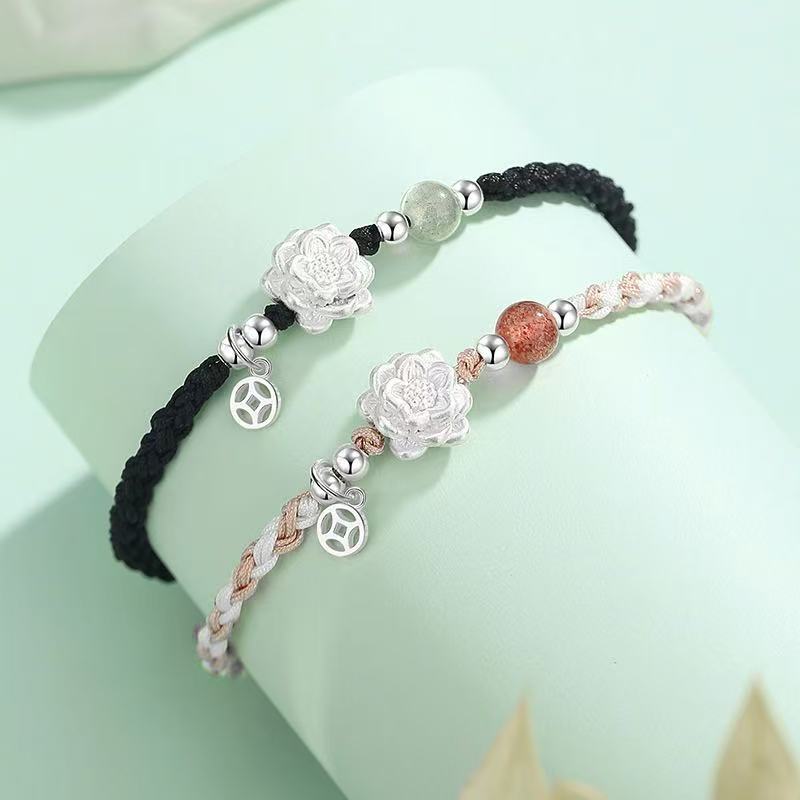 Sterling Silver 999 Pure Silver Wealth Flower Silver Bracelet Good Luck Lotus Bracelet Coin Wealth from All Directions Copper Coin Fortune Bracelet