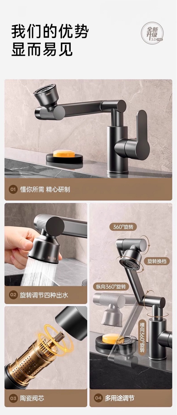Cross-border basin waterfall Maneki Neko faucet, cold and hot dual-purpose grey stainless steel faucet, countertop basin faucet undefined
