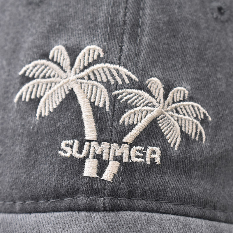 Algodón transfronterizo de árbol de coco gorra de béisbol de dibujos animados lavada gorra de béisbol bordada Comercio exterior europeo y americano lavada gorra de pico