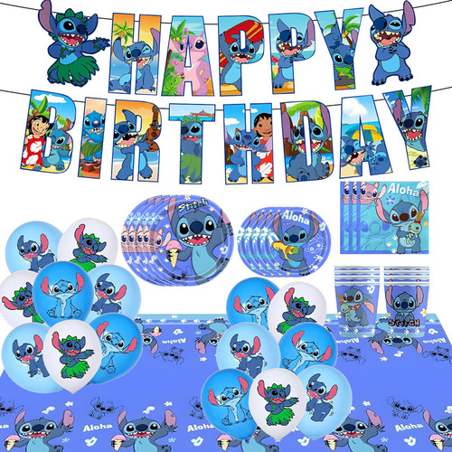 Cartoon Stitch: Lilo & Stitch-themed Birthday Party Paper Plate, Paper Cup, Tissue, Bunting, Tableware, and Decorative Set for Use