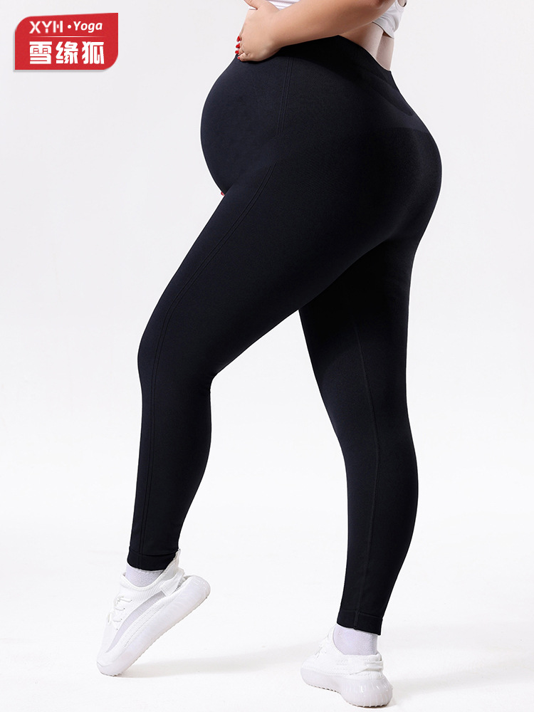 Pantalones de embarazo transfronterizas de tamaño grande, pantalones de embarazo de cintura alta, leggings de embarazo sin costuras, pantalones de embarazo deportivos negros apretados