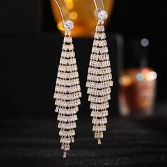 New Exaggerated and Grand Wedding Dress with Earrings, S925 Silver Needle Diamond Long-Style Face-Shaping Fringe Earrings