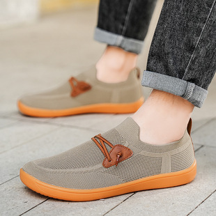 2024 New Flying Weaving Casual Shoes Comfortable Breathable Lazy Shoes Men's Wide Head One Pedal Spring and Autumn plus size Wide Last Shoes