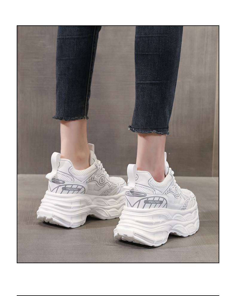 Giày sneaker nữ chunky đế dày mặt lưới tăng chiều cao — Màu trắng chi tiết 16