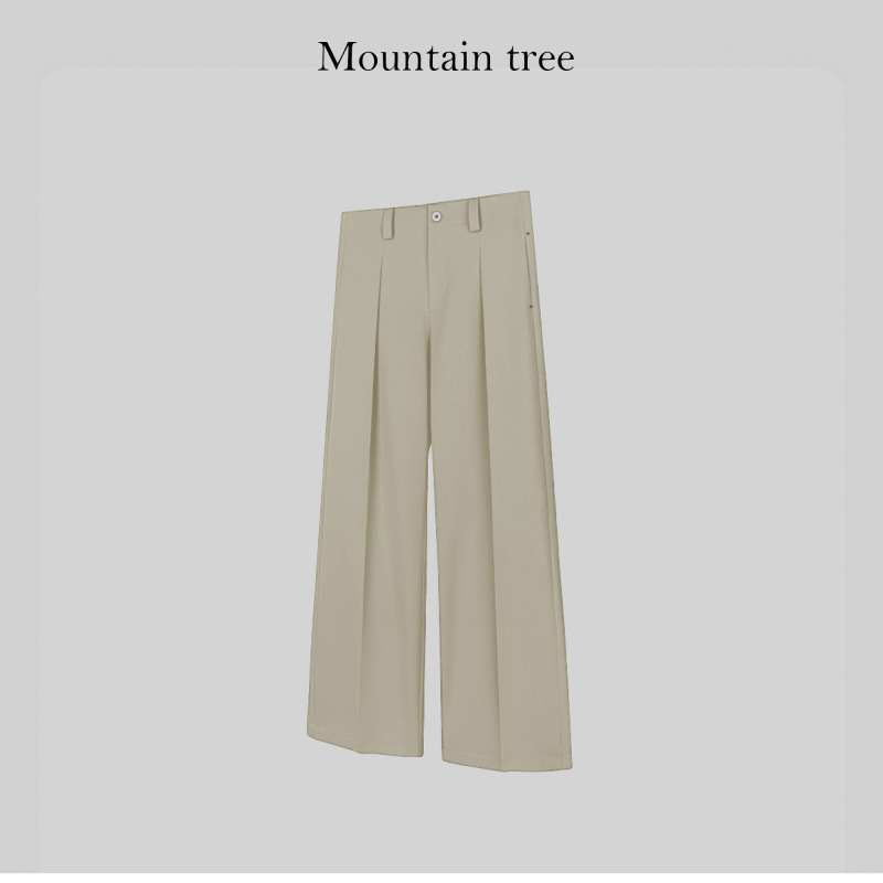 ベーシックなAラインカジュアルワイドレッグドレープルーズパンツ、通勤用ストレートロングパンツ、メンズ通気性ハイウエストストレートパンツ|undefined
