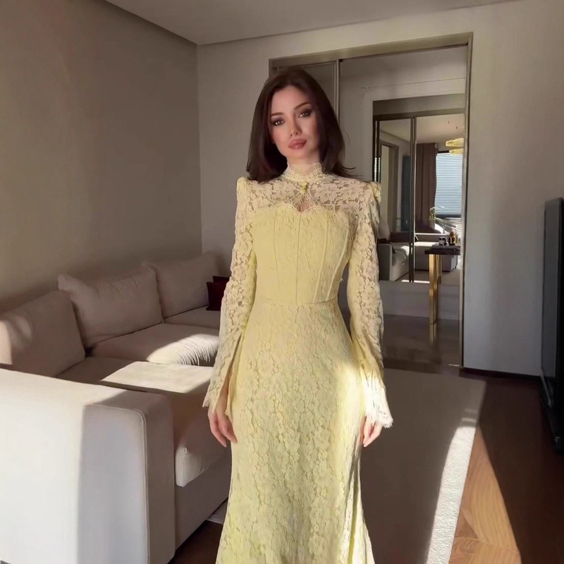 Amazon European and American Cross-Border 2025 Autum Victorian Style Accessible Luxury Lace Dress Long-Sleeved Long Skirt Dress