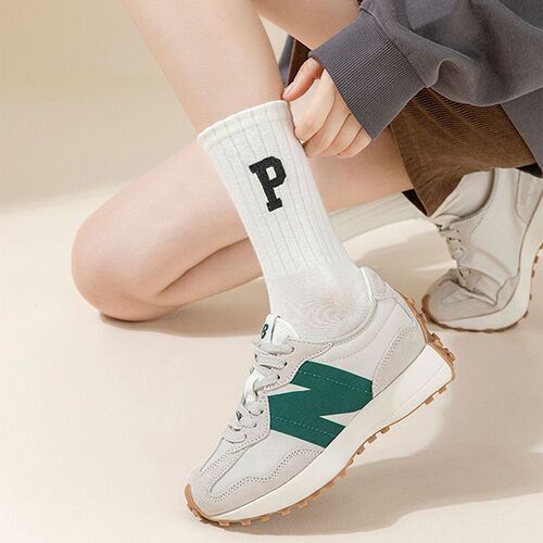 P letter autumn and winter new style fashion outerwear ankle socks pile socks women's high top sports long socks Zhuji socks 