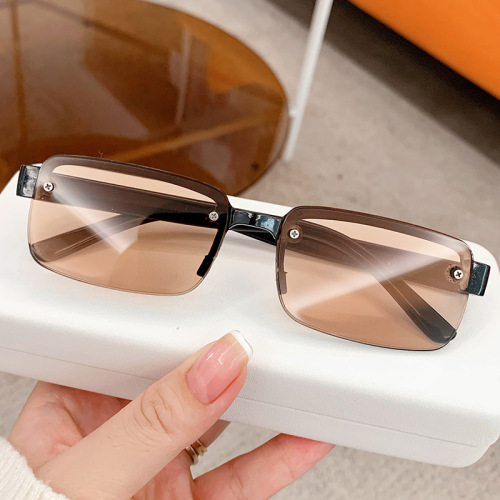 Half-rim hole-drilled crystal reading glasses, tea-white crystal reading glasses wholesale