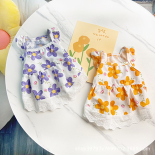 Flying Sleeve Floral Lace Princess Dress Spring and Summer Pet Dog Cat Dress Dress Teddy Beaumi Bear