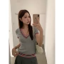 南韩新款女短袖撞色t恤