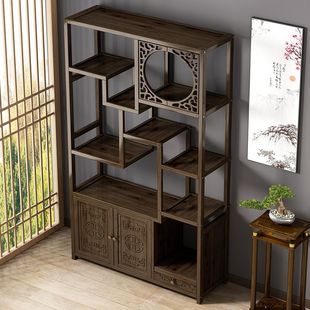 Display Rack Office Storage Rack Tea Room Entrance Cabinet Solid Wood Storage Rack Bogu Rack Home New Chinoiserie Duobao Pavilion