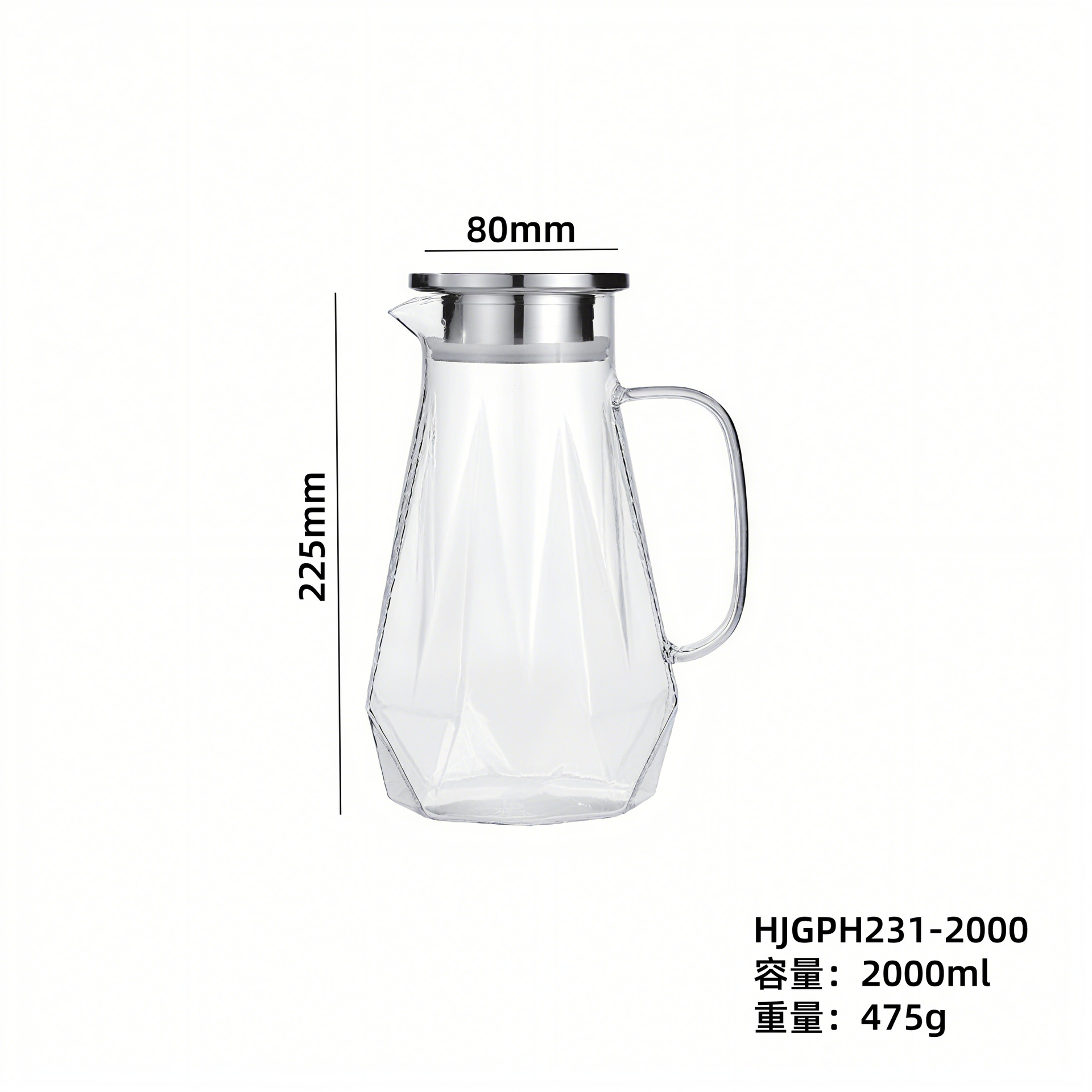 Gran capacidad de alta borosilicona resistente al calor tetera de agua caliente doméstica tetera de agua fría de vidrio tetera de té fría abierta tetera de jugo de fruta al por mayor