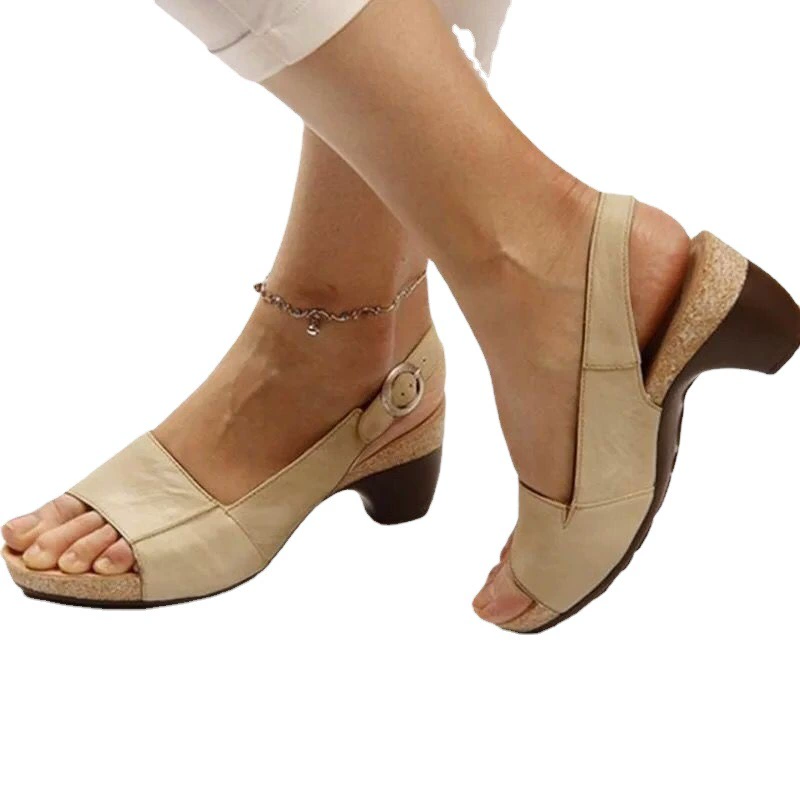 2022 летняя новая женская обувь, европейские и американские однотонные женские сандалии на массивном каблуке с пряжкой, 35-43, обувь большого размера для женщин
