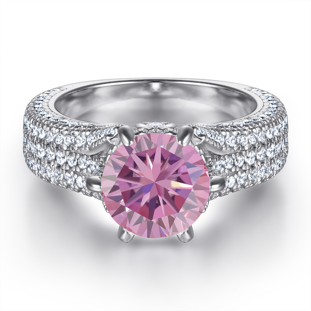 2 quilates 8mm S925 anillo de plata esterlina mujer exagerada seis garras micro joyería de piedra al por mayor nueva venta en caliente transfronteriza