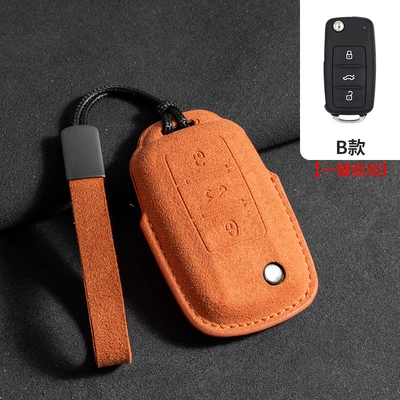Suitable for Volkswagen suede key: Car key bag - volkswagen-type-b-emma-orange-leather-rope