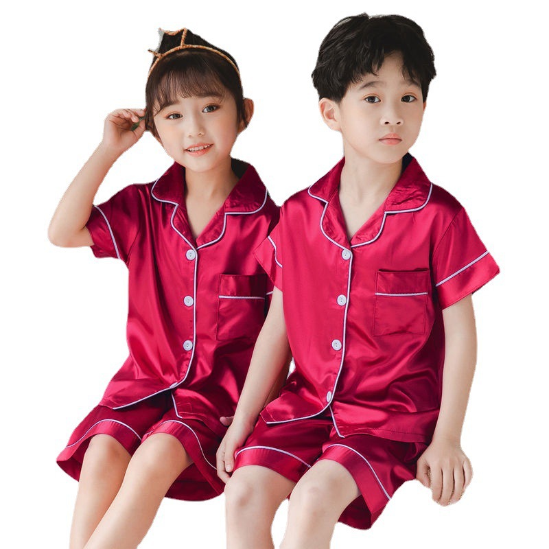 Pijama infantil al por mayor de verano de seda de mangas cortas para niños y niñas de verano ropa delgada para niños de edad media ropa para el hogar de niños transfronteriza