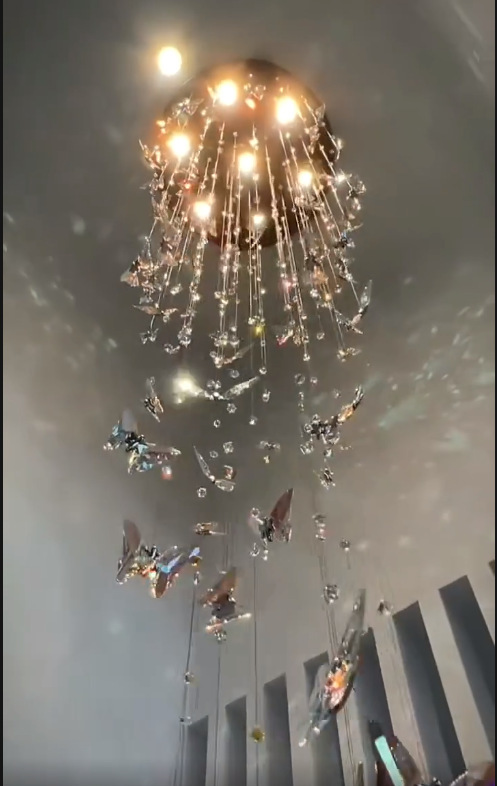 Lámpara de hotel a gran escala, araña de cristal personalizada, lámpara de cristal artesanal, lámpara de cristal en forma de pez, lámpara de Zhongshan, araña grande