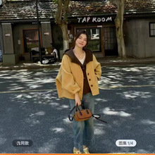 2025秋冬新款韩版时尚连帽两件套双面呢大衣毛呢外套女装高级感