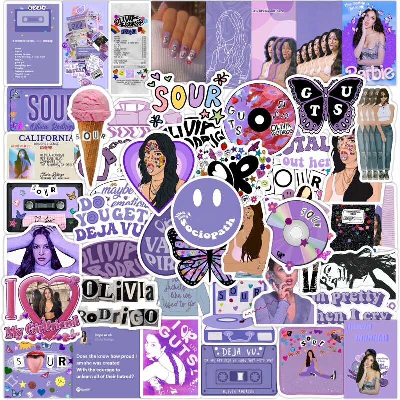 50 PURPLE Pop Singer Olivia Rodrigo Stickers Phone Case DIY Waterproof Stickers Decals
