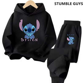 外贸Stitch史迪奇可爱动画史迪仔周边印花男女童连帽卫衣长裤套
