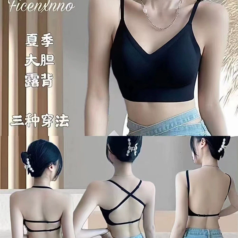 Wireless push‑up bra top, backless vest with cups, adjustable straps, sizes 32/70–38/85