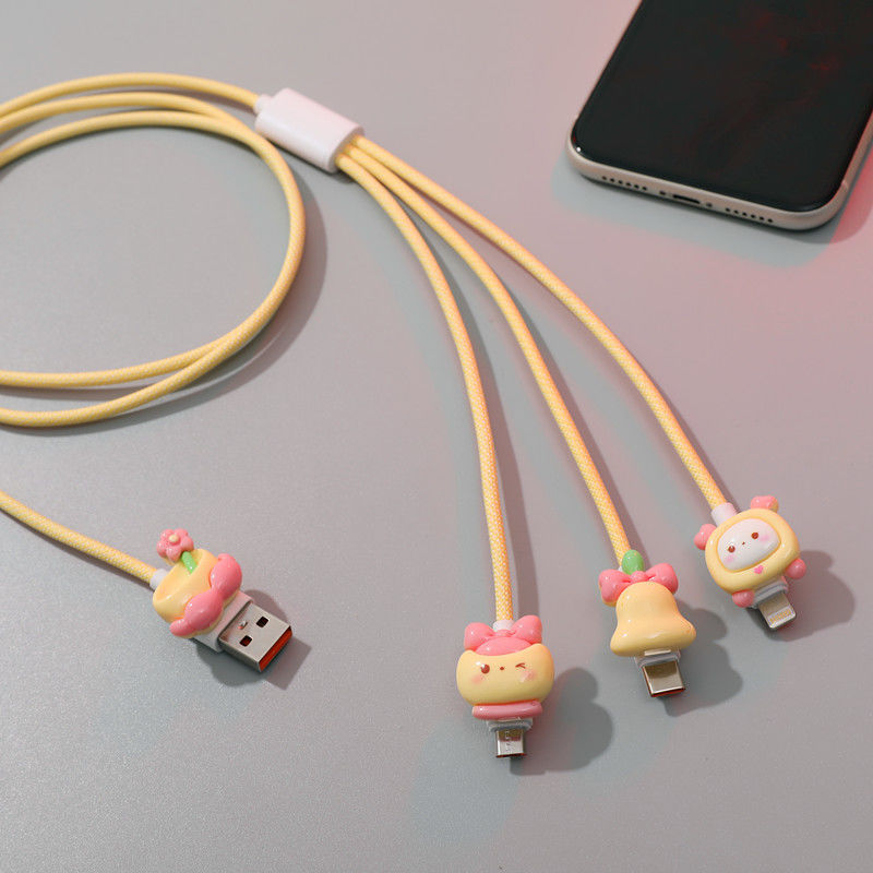 车载充电器手机快充三合一数据线一拖三头适用苹果安卓Type-C线