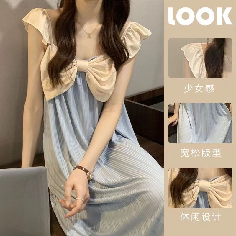 SOURCE factory direct batch 2024 Summer new nightdress women's summer bow pure desire wind chest pad sexy sexy sling