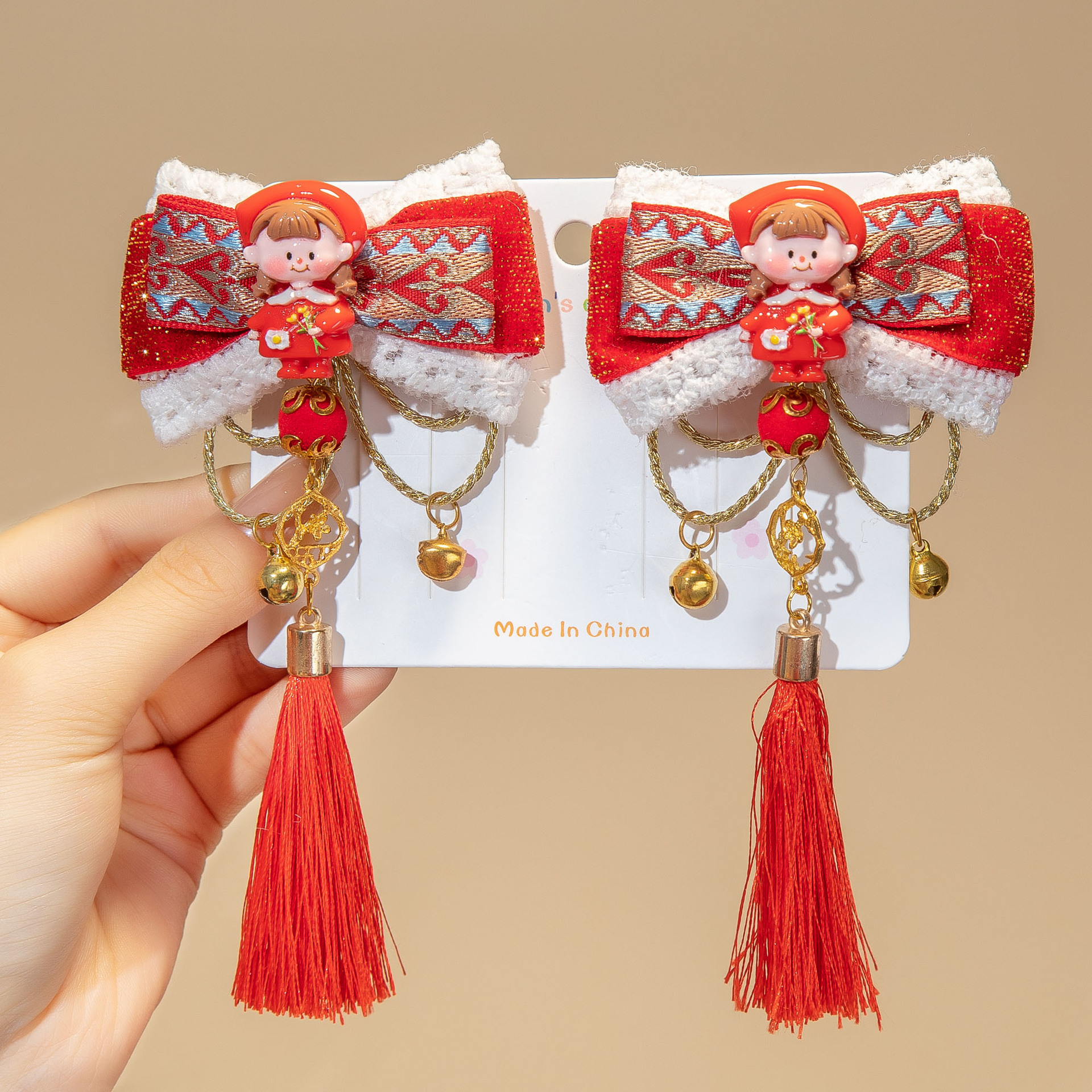 Año Nuevo horquilla accesorios para el cabello de los niños Hanfu estilo antiguo borla arco horquilla niña bebé peluca trenza cabeza Accesorios