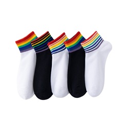 Spring and summer rainbow socks for women: trendy Instagram-worthy white low-cut versatile striped cotton sports socks
