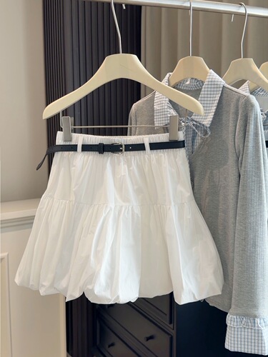 2026 spring and summer new white skirt, small flower bud skirt, safety pants, slimming A-line short skirt, fluffy skirt