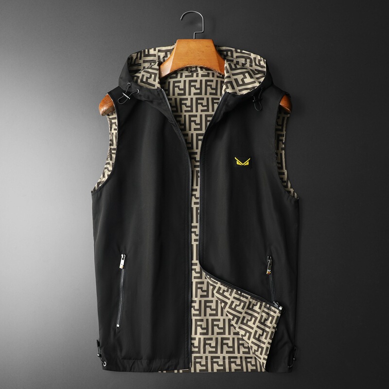 2025 Spring New Men's Hooded Vest Vest Fashion Double-sided Wear Explosions Men's Jacket Coat European Station