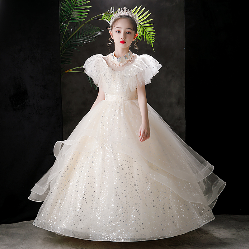 Girl's Elegant Princess Gown Champagne Formal Dress for Weddings Recitals Pageants Ages 3-12 80-160 Cm_voghion.com