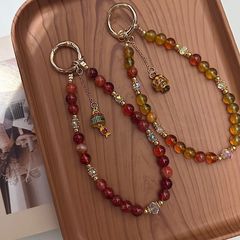 國風仿天然石紅珠掛繩手機鏈ins新年吉祥風鈴小提溜串珠包包掛鏈