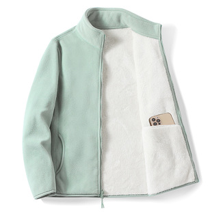 Polar fleece tight women's coat thickened warm 2023 autumn and winter new fleece-lined stand collar cardigan fleece men's