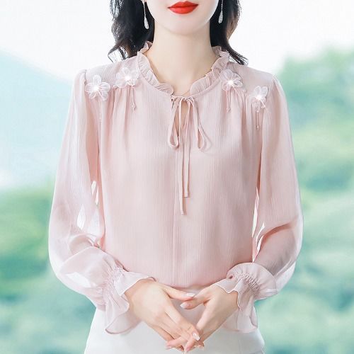 여성을 위한 봄 여름 새로운 스타일 쉬폰 셔츠 2025 패셔너블하고 아름다운 셔츠 기질 통근 긴팔 탑