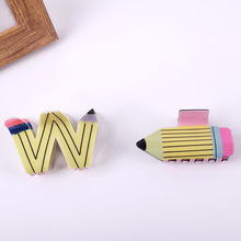 工厂批发仿醋酸pvc铅笔抓夹学生创意文具可爱鲨鱼夹彩色拼图发夹