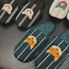 Silk-like faux fur doggy fox-patterned couple slippers for home & indoor use, summer style, perfect for couples—available as a matching pair in Instagram-inspired design.