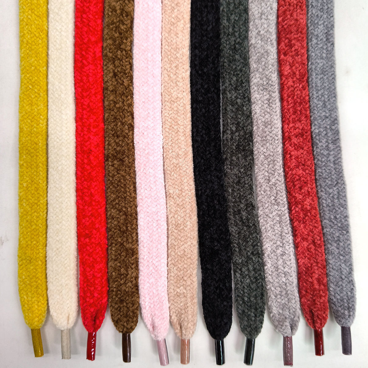 10mm color Chenille otoño invierno zapatos blancos pequeños zapatos planos huecos cordones planos casuales versátiles cordones de zapatos de doble capa