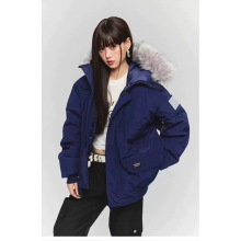 2024冬季美式复古蓝色派克服工装羽绒服加厚毛领外套女飞行服