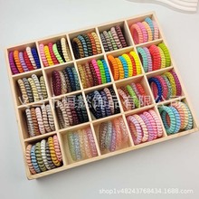 韩版黑色大号电话线马卡龙发圈莫兰迪发绳高弹力头绳马尾皮筋头饰