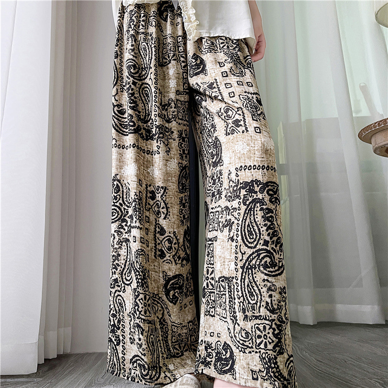 Pantalones de pijama de seda de algodón para mujer Pantalones de pierna ancha casuales impresos de dibujos animados delgados de verano las mujeres embarazadas pueden usar pantalones de comercio exterior pantalones de una sola capa
