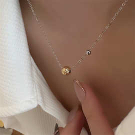 小行星ins风锤纹陨石小金珠项链 镀18K金个性拼色锁骨链